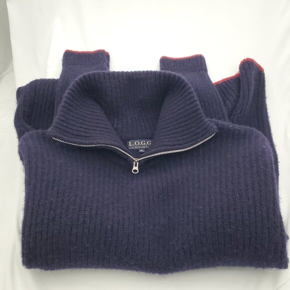 L.O.G.G. Navy Shetland Wool Quarter Zip Sweater | Vintage 90s Y2K | Men's XL - Picture 7 of 10